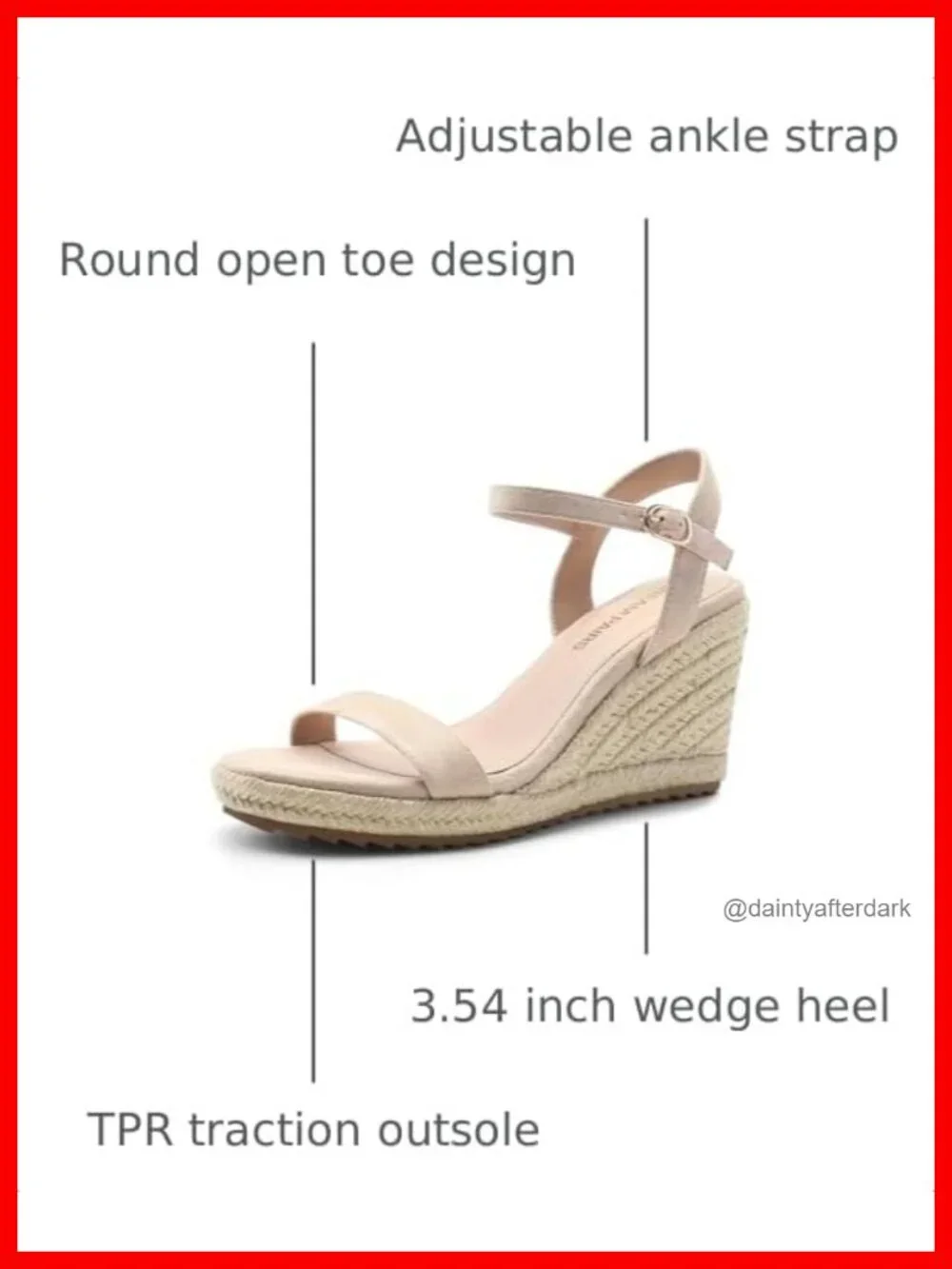 Espadrille Wedge Sandals Raffia Vacay Heels 3.5in Non-Slip